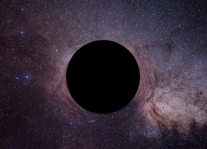 Ilustração de buraco negro com ondas gravitacionais ao seu entorno