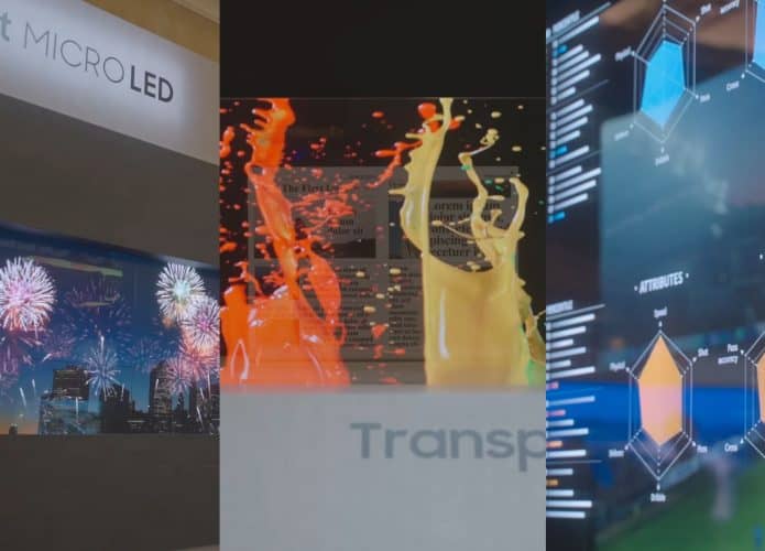 Montagem de capturas de tela de vídeo da tela transparente da Samsung