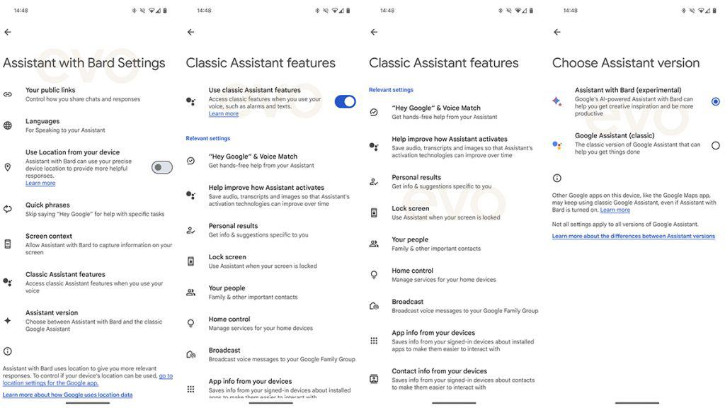 Capturas de tela de interface do Google Assistente com Bard