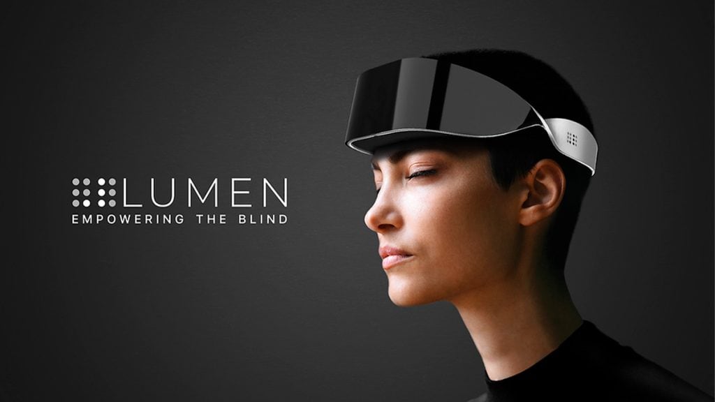 Montagem de óculos da Lumen voltado para cegos apresentado na CES 2024