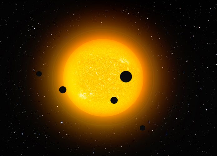 Representação artística de um sistema com exoplanetas