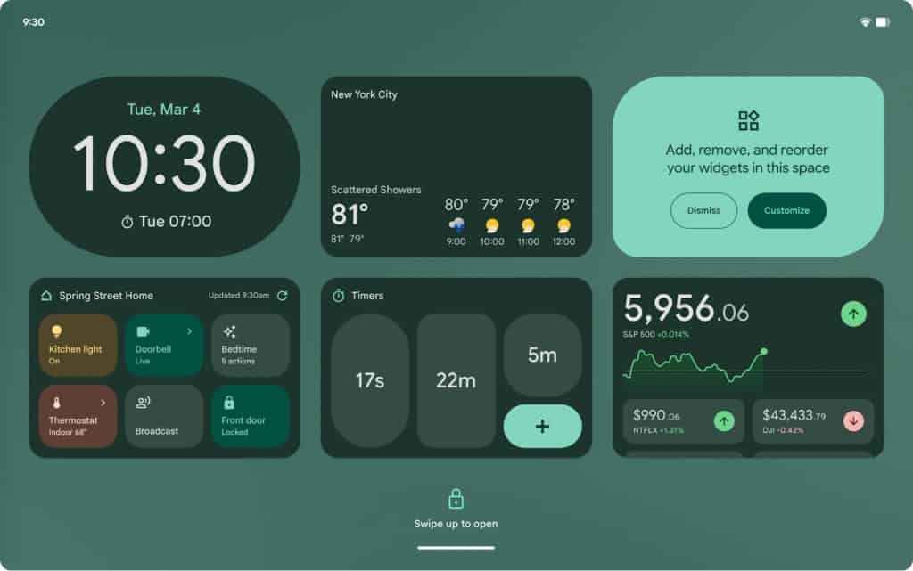 Widgets na tela de bloqueio de um tablet Pixel