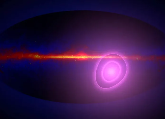 Região mais provável de onde se origina os raios gama de fundo (Crédito; Goddard Space Flight Center da NASA)