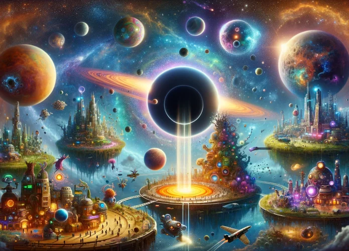 DALL·E-2024-02-16-20.07.06-Create-a-fantastical-wide-image-of-several-vibrant-planets-orbiting-around-a-central-black-hole.-Each-planet-should-be-rich-in-detail-showing-buildi-695x500.webp