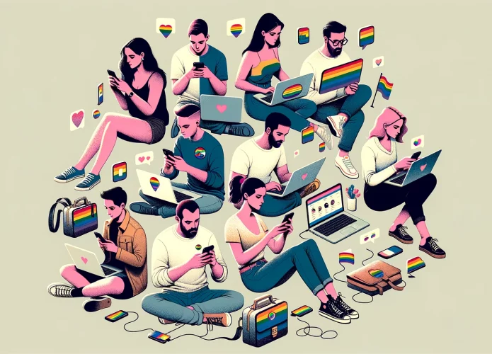 DALL·E-2024-02-22-16.36.42-A-minimalist-and-realistic-depiction-of-LGBT-individuals-using-social-media-on-various-devices-like-smartphones-and-laptops.-The-illustration-features-695x500.webp