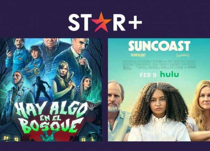 Montagem com pôsteres da série Hay Algo en El Bosque e Suncoast, que estreiam no Star+