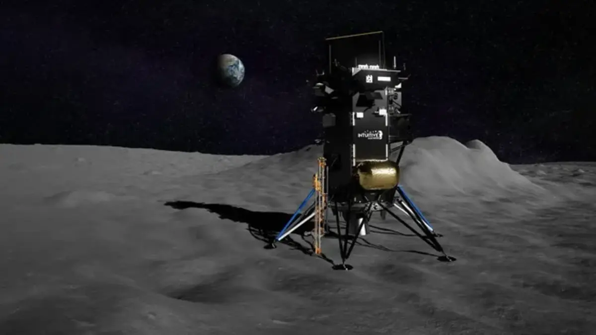 A missão Odysseus que leverá o módulo de pouso privado Nova-C, da Intuitive Machines, para a Lua, irá ajudar a NASA a se preparar para missão Artemis 3 (Crédito: Intuitive Machines)