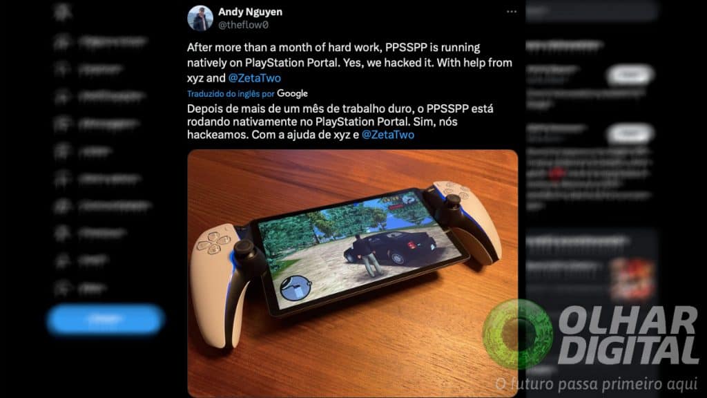 Captura de tela de postagem de engenheiro do Google sobre jogo de PSP no PlayStation Portal