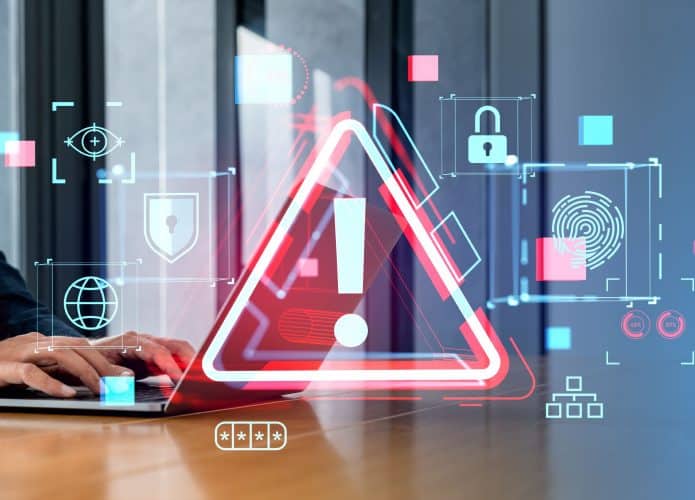 alerta de malware vírus no pc. ilustração digital 3d