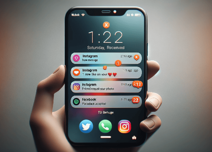 notificações de instagram, facebook e twitter na tela de bloqueio de um celular