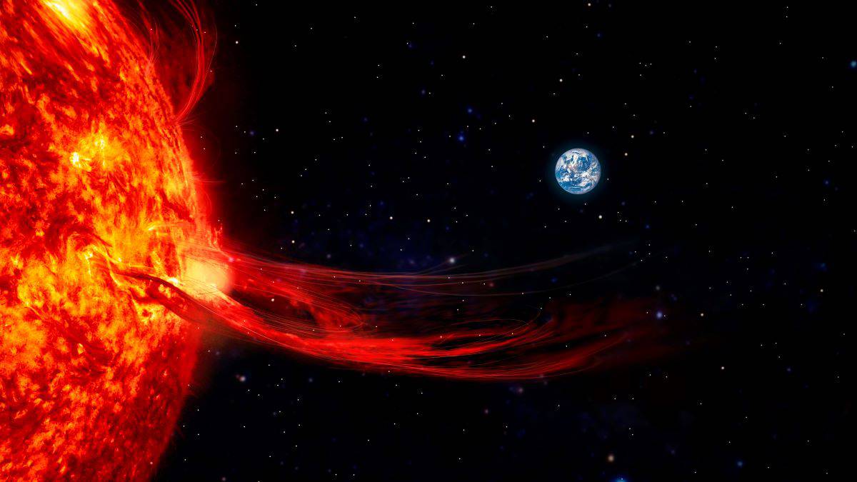 Tempestade solar acontecendo próximo ao planeta Terra