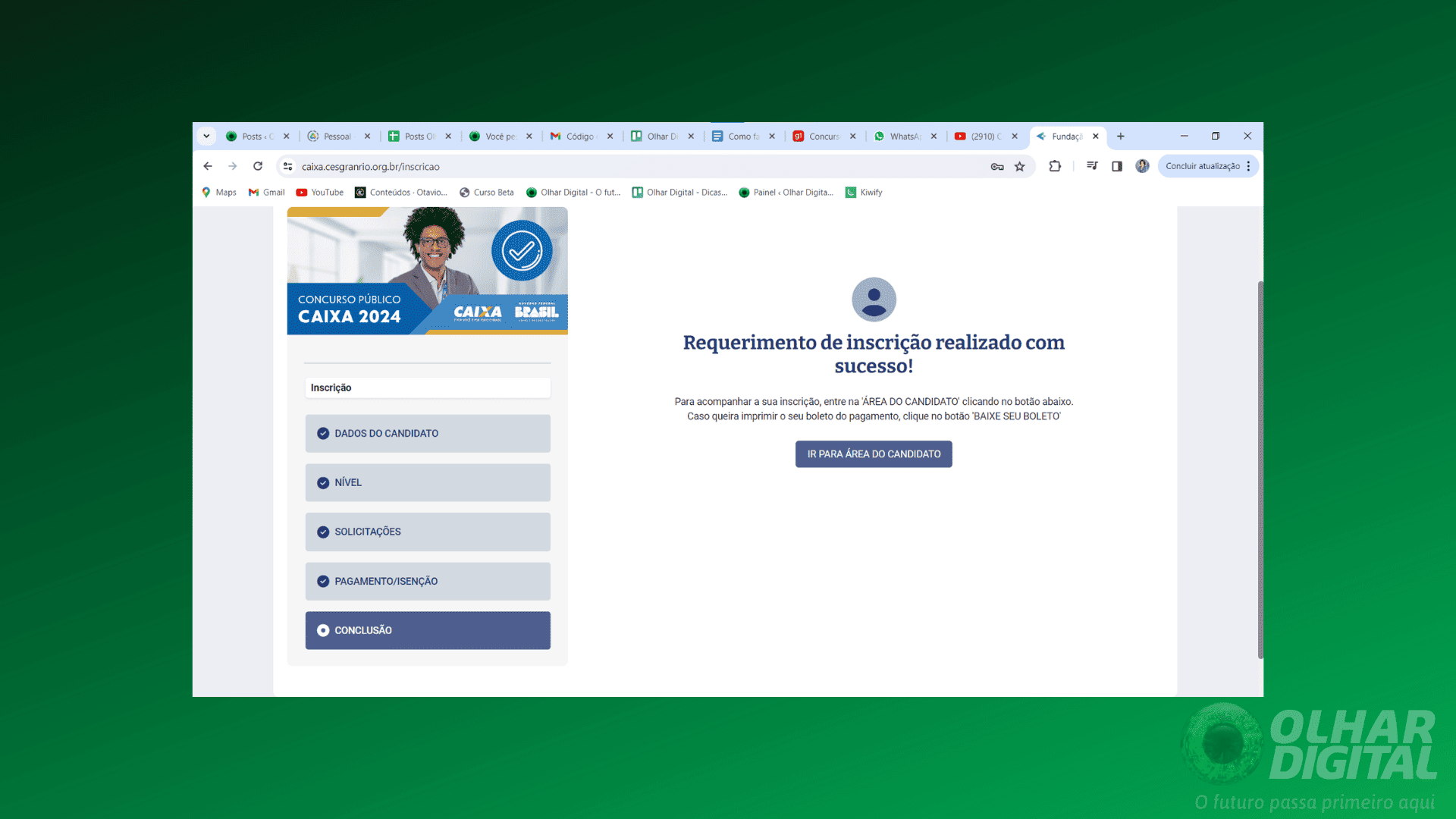 Captura de tela para tutorial de inscrição para concurso da Caixa 2024