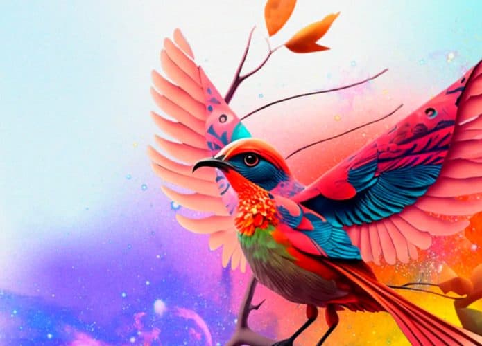 Ilustração de passarinho gerada no Firefly, inteligência artificial da Adobe
