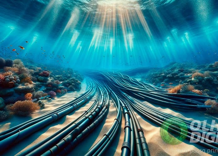Ilustração de cabos submarinos no Mar Vermelho