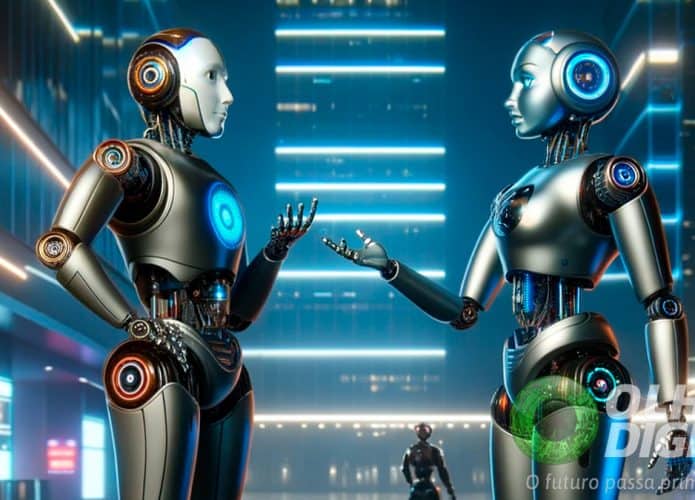 Dois robôs de inteligência artificial conversando entre si