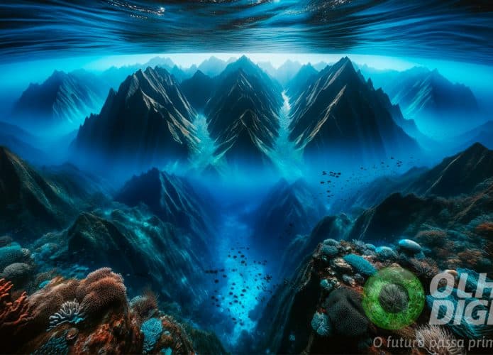 Ilustração de cordilheira no fundo do oceano