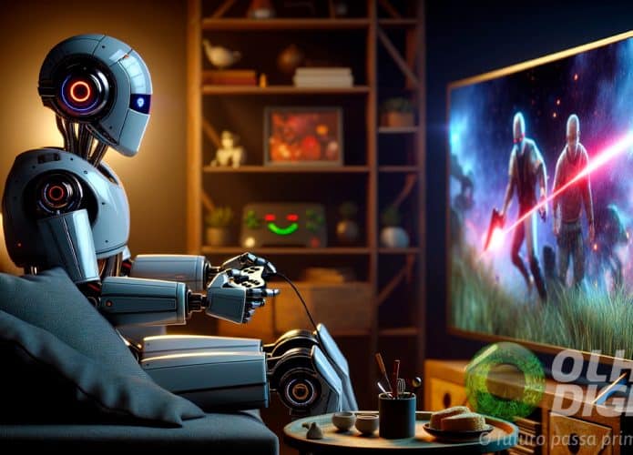 Ilustração de robô jogando videogame para ilustrar conceito de inteligência artificial gamer do Google