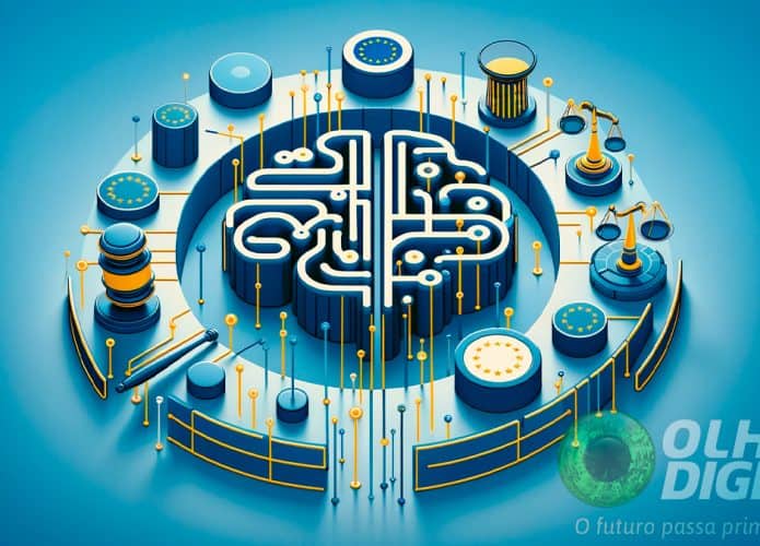 Ilustração de regulamentação da inteligência artificial por parte da União Europeia
