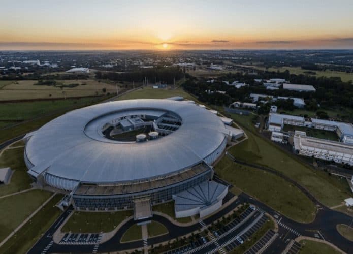 Vista aérea do acelerador de partículas Sirius, no Centro Nacional de Pesquisa em Energia e Materiais (CNPEM), em Campinas, São Paulo