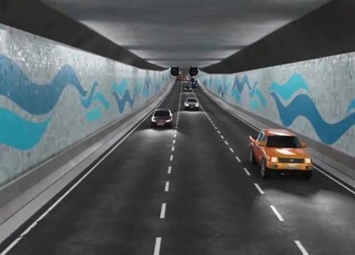 Reprodução artística de como será o túnel submerso