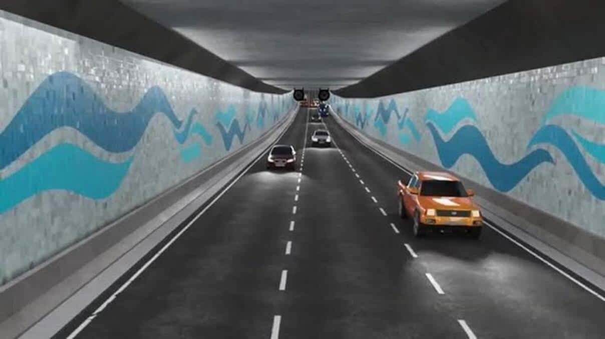 Reprodução artística de como será o túnel submerso