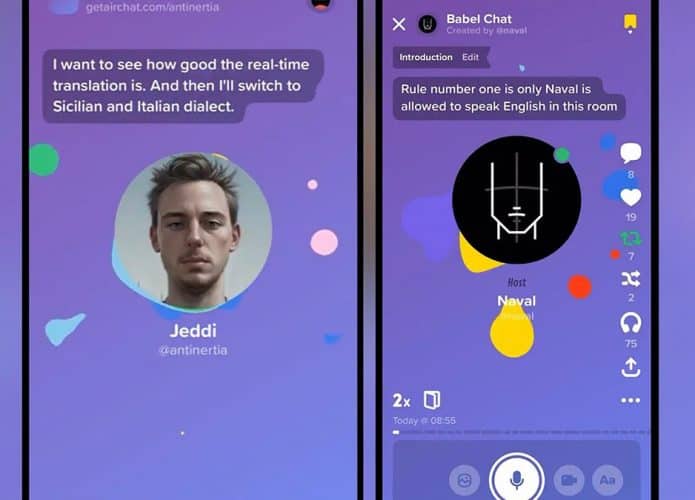 Montagem com capturas de tela de configuração de perfil na rede social Airchat