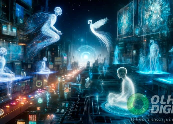Ilustração de ressurreição digital de pessoas com inteligência artificial