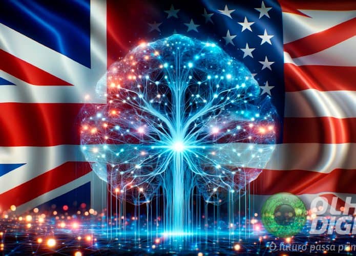 Ilustração de acordo entre Reino Unido e Estados Unidos sobre inteligência artificial