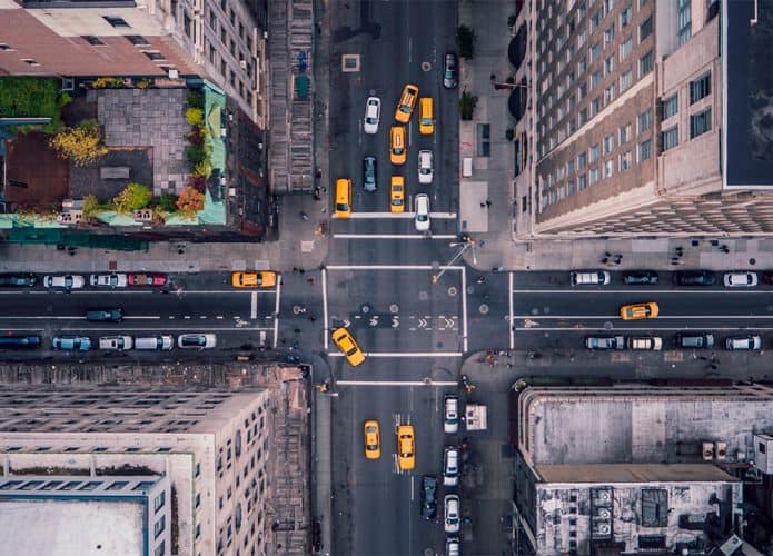 Vista aérea de cruzamento em Nova York