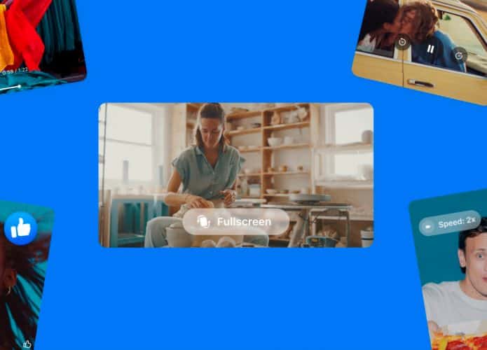 Montagem com capturas de tela do novo player de vídeo do Facebook