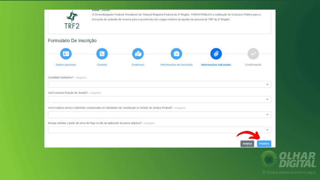 7º passo de como fazer a inscrição para o concurso TRF2