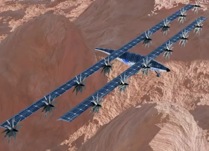 Representação artística do avião que poderá sobrevoar Marte (Crédito: Ge-Cheng Zha)
