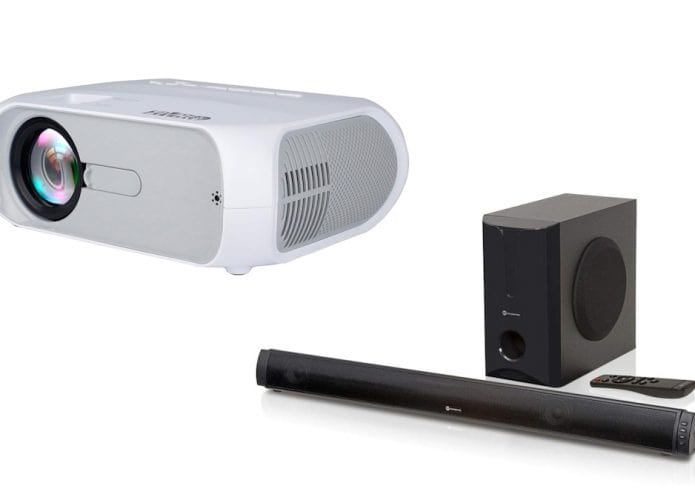 Projetor e soundbar em oferta