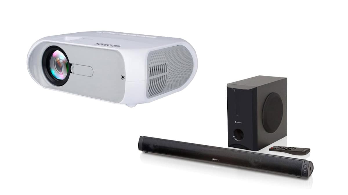 Projetor e soundbar em oferta