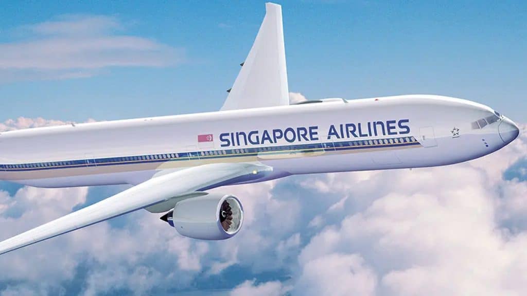 Ilustração de Boeing 777 operado pela Singapore Airlines