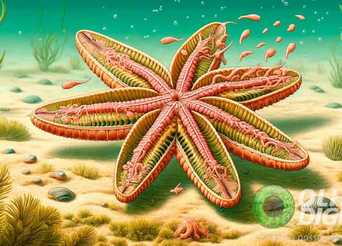 Ilustração de estrela do mar durante clonagem