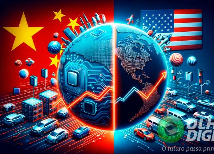 Ilustração sobre aumento de tarifa dos chips da China nos EUA