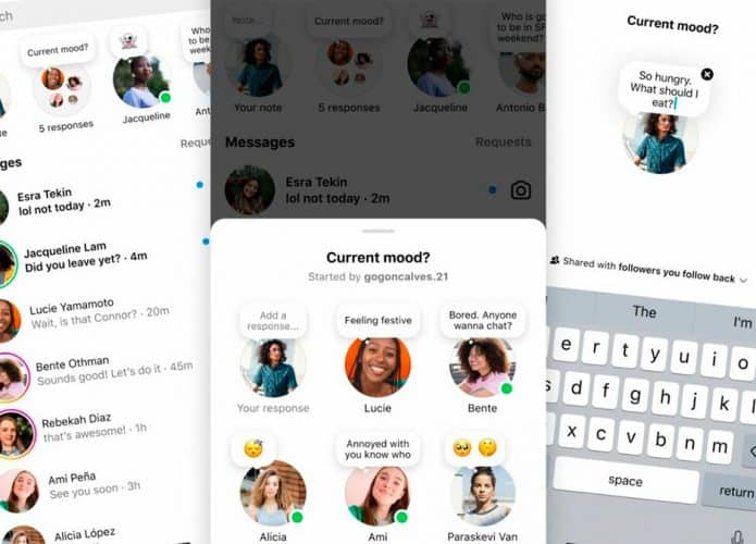 Montagem com capturas de tela de novidades das Notas do Instagram