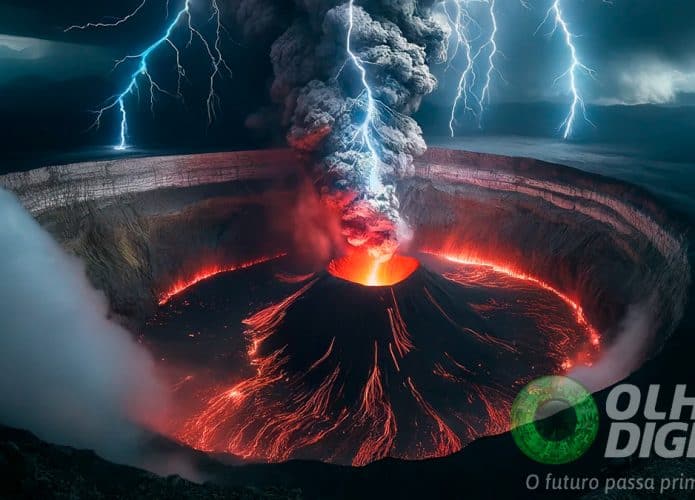 O que acontece quando um raio cai num vulcão em erupção? Vídeo mostra