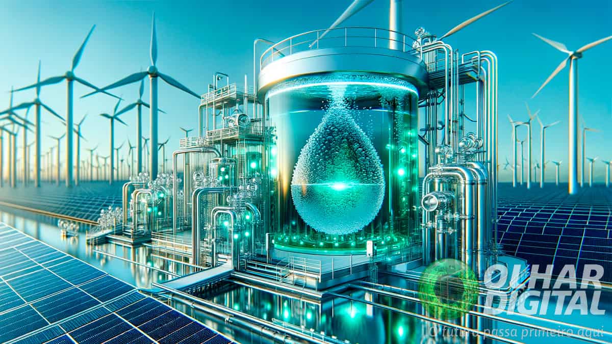 Ilustração de sistema usado para produzir hidrogênio verde