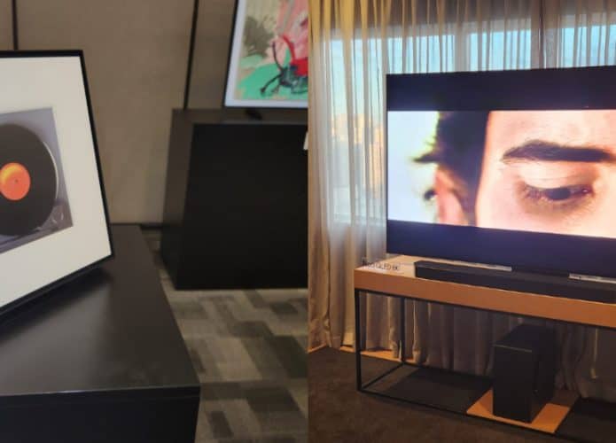 Caixa de som em forma de quadro e nova TV da Samsung (Imagem: Lucas Soares/OlharDigital)