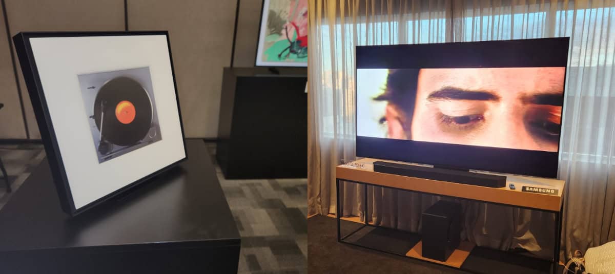 Caixa de som em forma de quadro e nova TV da Samsung (Imagem: Lucas Soares/OlharDigital)