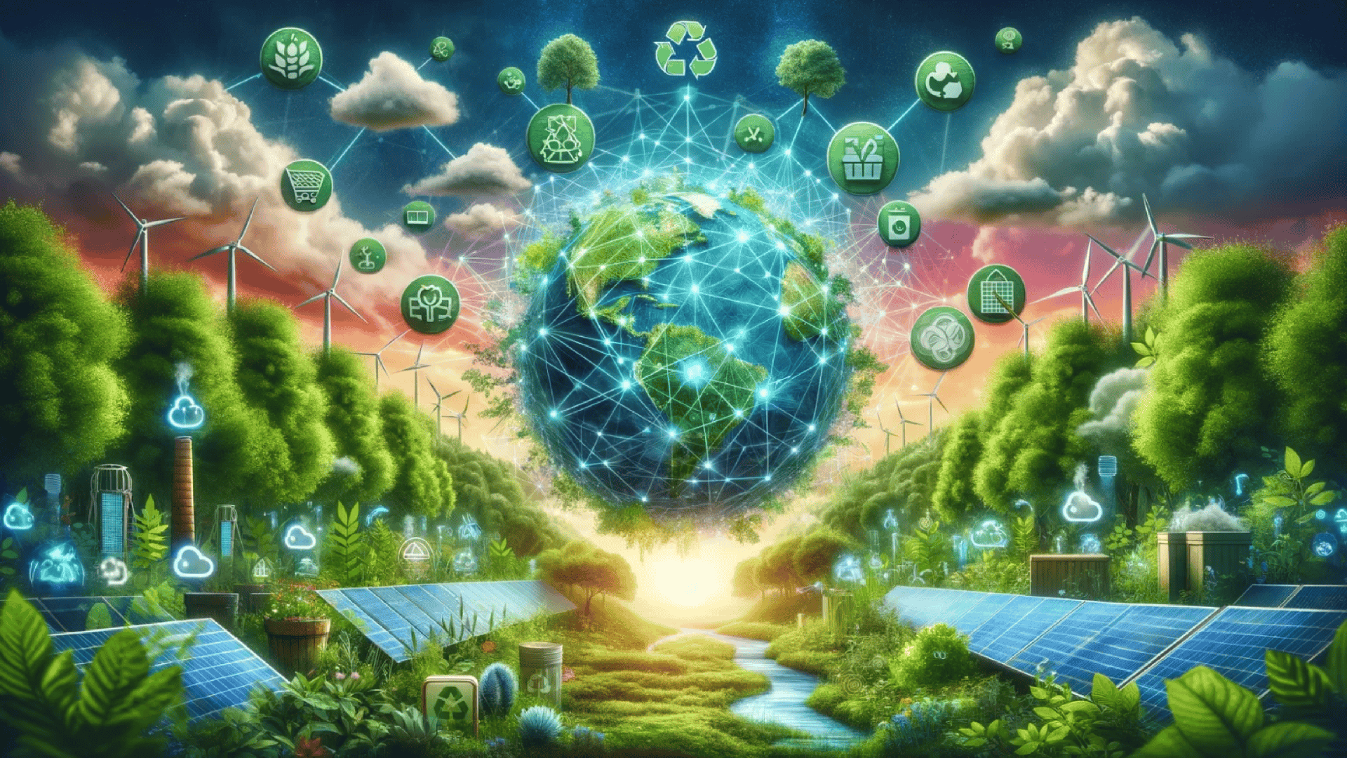 ilustração associando planeta terra, meio ambiente e tecnologia