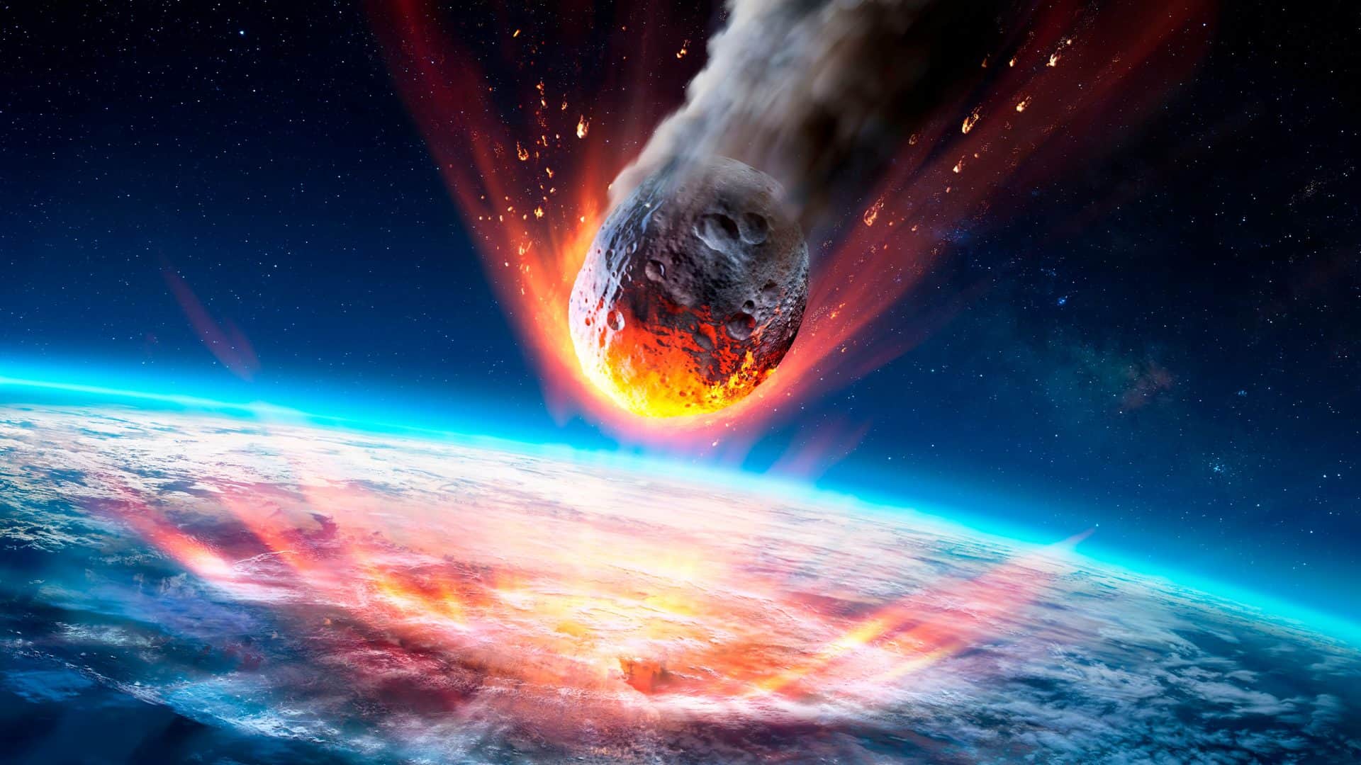 Ilustração de asteroide caindo na Terra