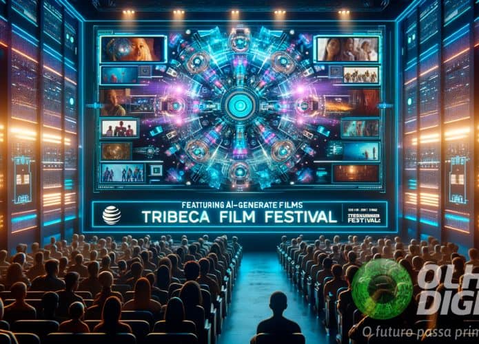Ilustração de exibição de curtas produzidos com IA em festival de cinema