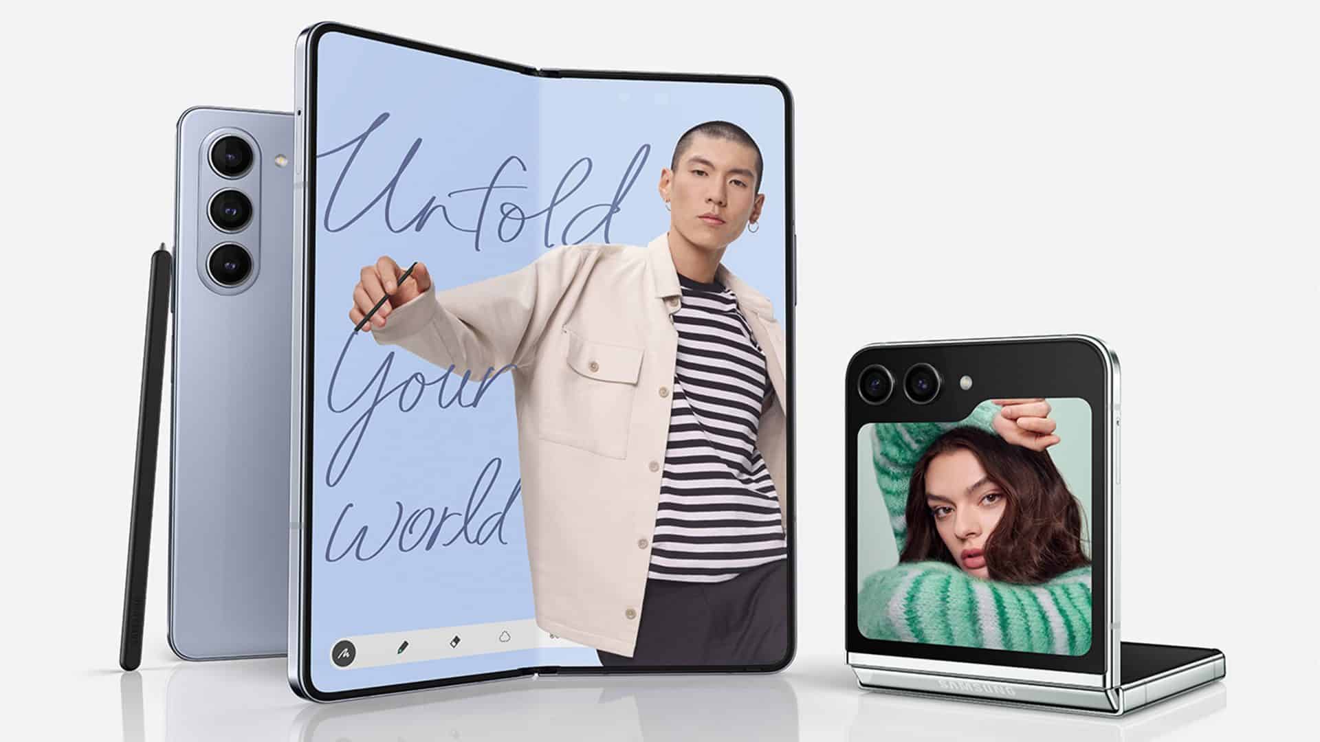 Montagem de Galaxy Z Fold 5 e Galaxy Z Flip 5