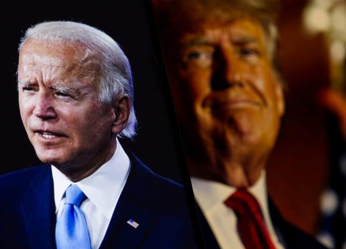 Montagem com imagens de Joe Biden e Donald Trump