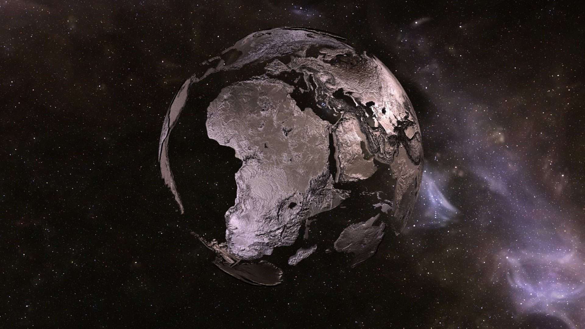 Ilustração da Terra como se não tivesse água, para dar ideia de origem dos oceanos