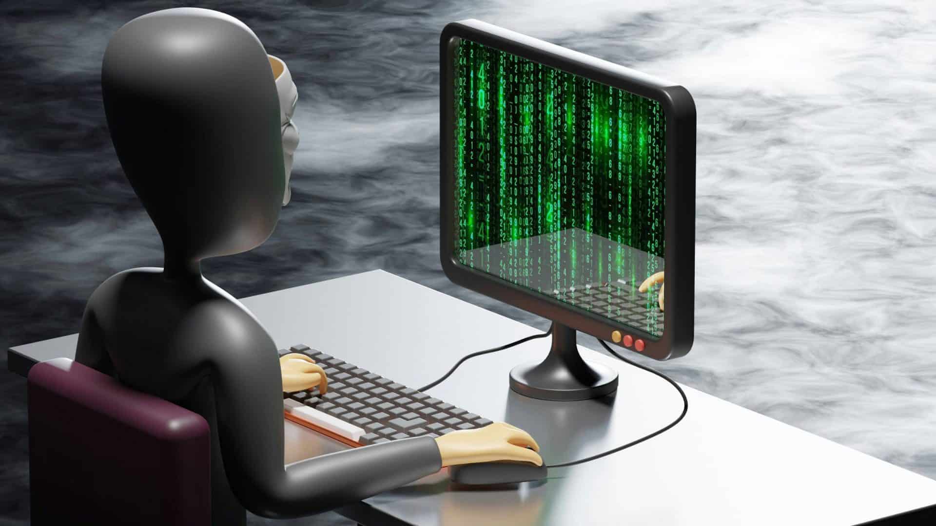 Representação de um hacker usando um computador