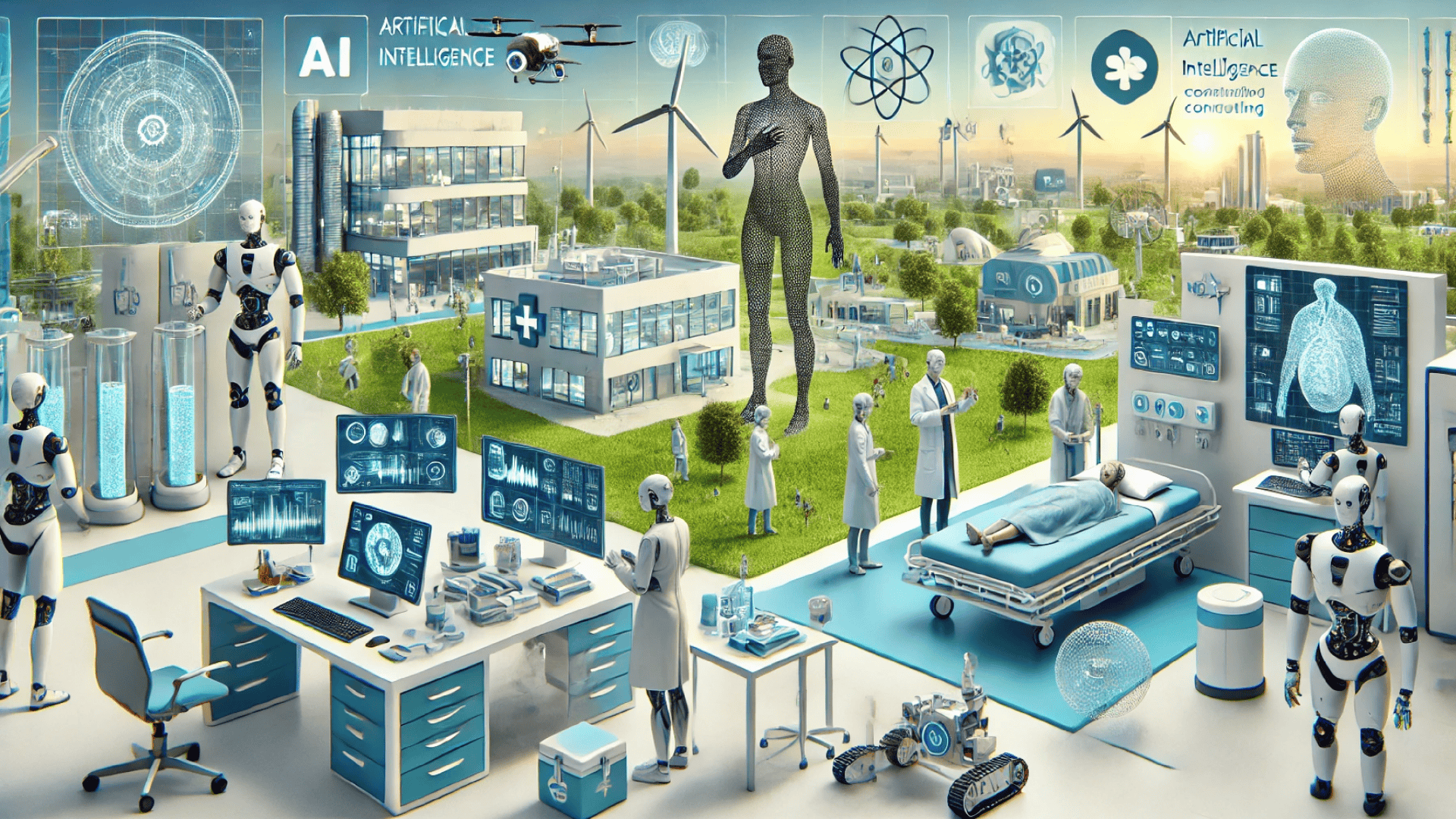 inteligência artificial associada a avanços na tecnologia, medicina, saúde, clima e meio ambiente